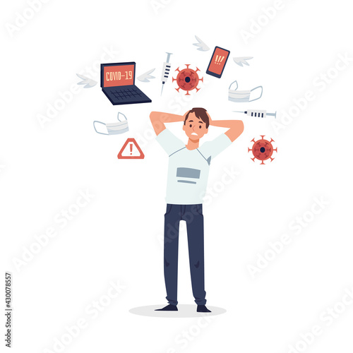 Information overload on topic of coronavirus, flat vector illustration isolated.