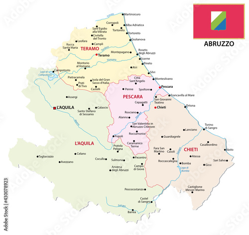abruzzo administrative and political map with flag