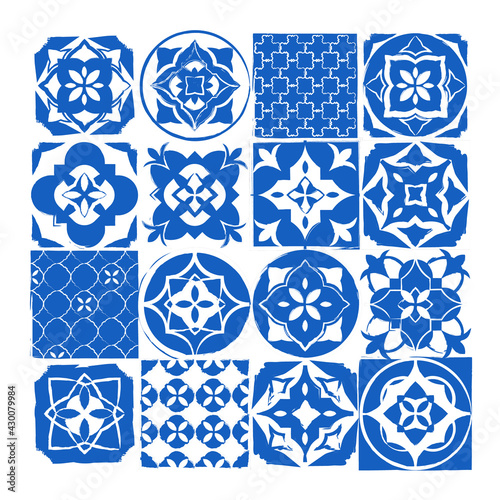Lisbon Portuguese or Spanish retro old tiles mosaic, Mediterranean seamless geometric vector pattern
