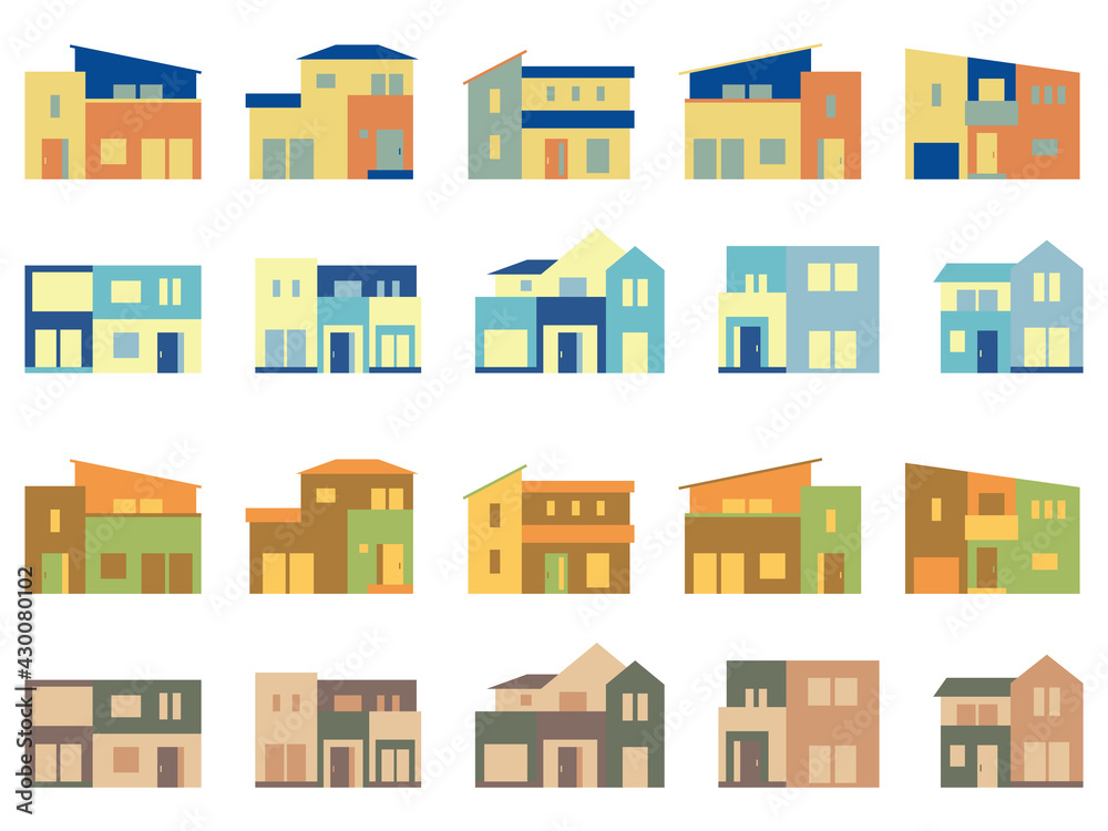 Colorful House Icons カラフルな家のアイコンセット
