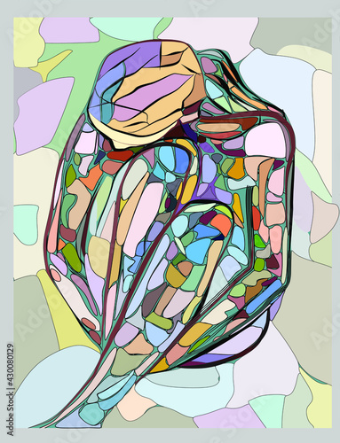 Colorful abstract background, cubism art style, squatting   woman