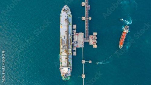 Aerial view tanker park offshore at oil terminal commercial port for transfer crude oil to oil refinery, Global business logistic industrial crude oil and fuel tanker ship. © Kalyakan