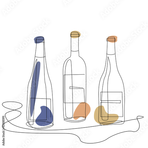 Continuous one line drawing a bottle of wine. Minimalist sketch hand drawn isolated on white background. Simplicity line art abstract