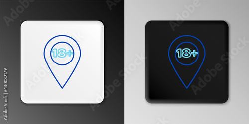 Line Map pointer with 18 plus icon isolated on grey background. Age restriction symbol. 18 plus content sign. Adults content only icon. Colorful outline concept. Vector