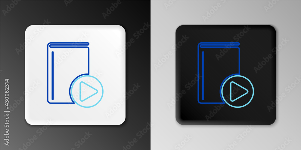 Line Audio book icon isolated on grey background. Play button and book. Audio guide sign. Online learning concept. Colorful outline concept. Vector Line Audio book icon isolated on grey background. Play button and book. Audio guide sign. Online learning concept. Colorful outline concept. Vector