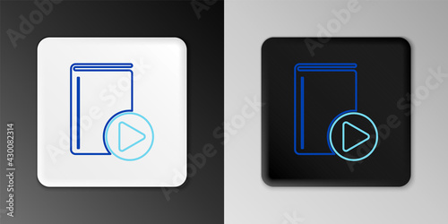 Line Audio book icon isolated on grey background. Play button and book. Audio guide sign. Online learning concept. Colorful outline concept. Vector