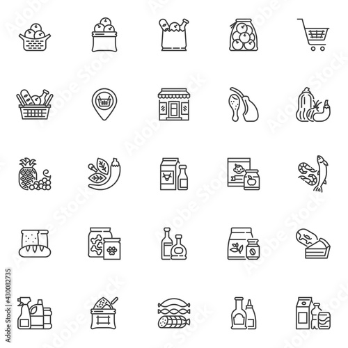 Grocery store departments line icons set