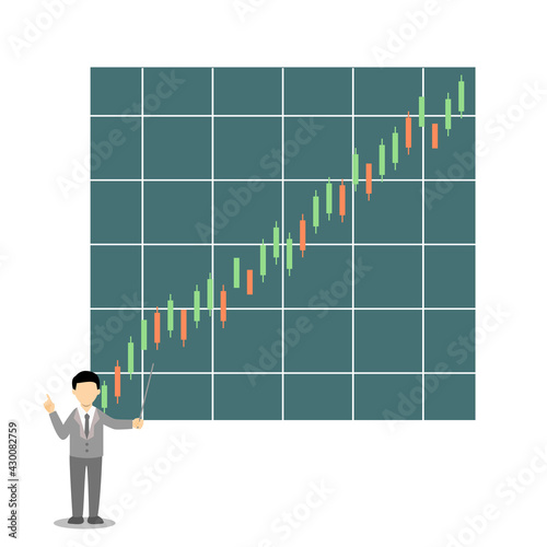 Businessman presenting uptrend of stock chart vector. Financial candle stick chart