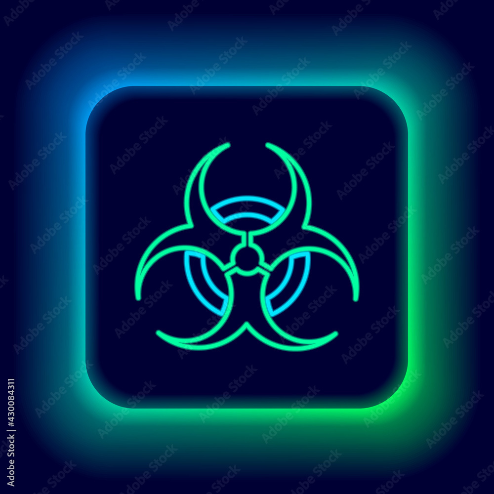 Glowing neon line Biohazard symbol icon isolated on black background. Colorful outline concept. Vector Glowing neon line Biohazard symbol icon isolated on black background. Colorful outline concept. Vector