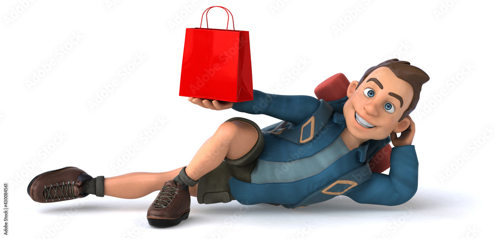 Fun illustration of a 3D cartoon backpacker Fun illustration of a 3D cartoon backpacker