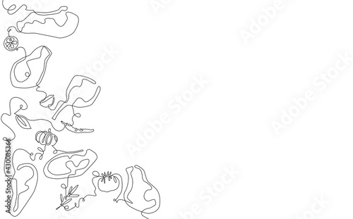 Vector Template with Meat, Vegetables and empty space for text. Cooking Background. Frame with Organic Food. Can be also yused like Border, Backdrop, Flyer, Template, Poster.