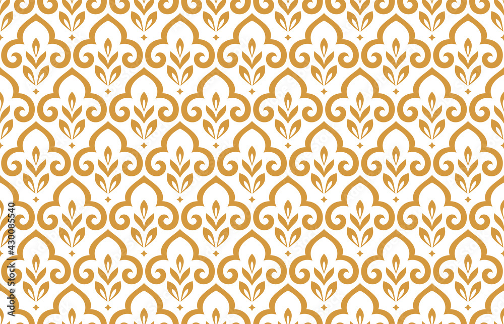 Flower geometric pattern. Seamless vector background. White and gold ornament Flower geometric pattern. Seamless vector background. White and gold ornament