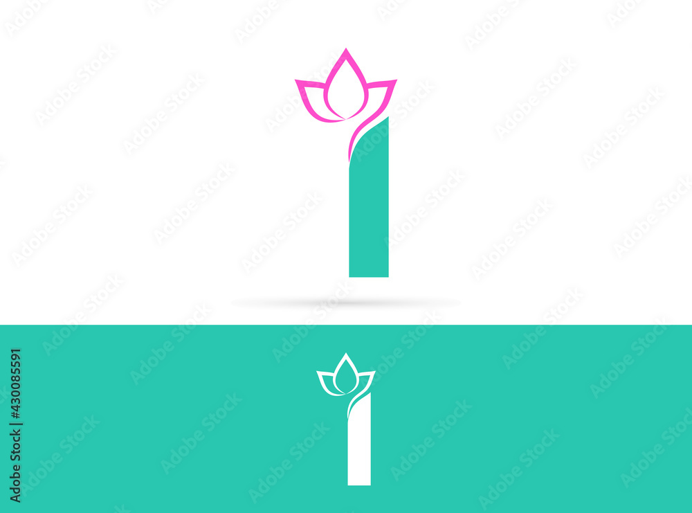 Letter I lotus logo design. Vector combination of flower and letter Letter I lotus logo design. Vector combination of flower and letter