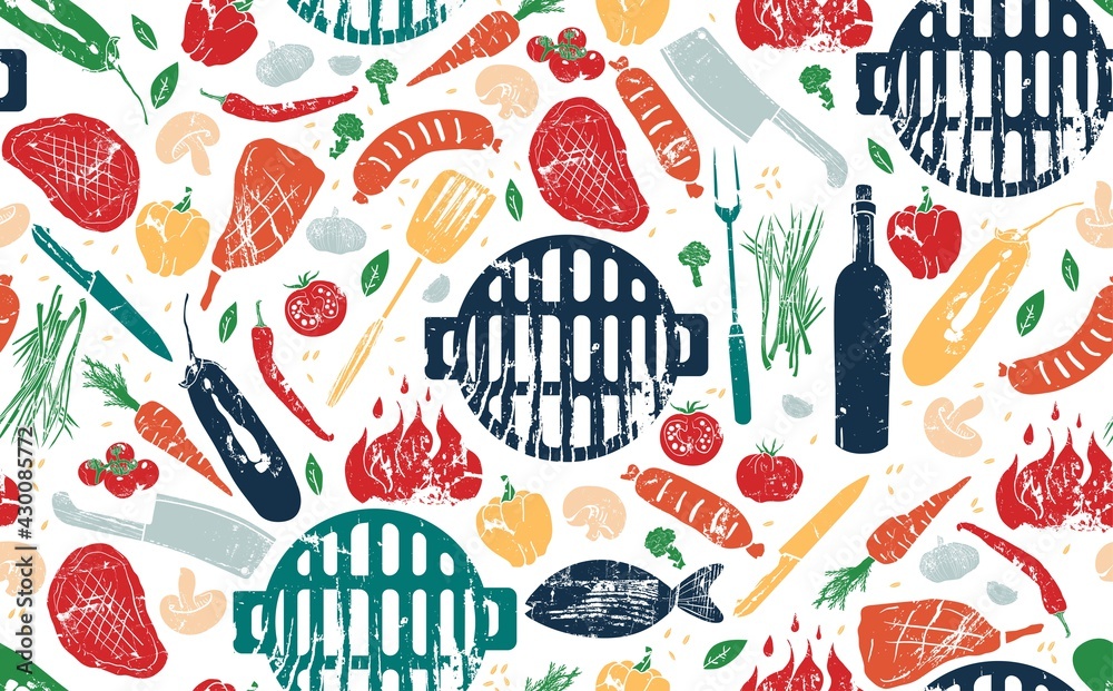 Seamless Pattern with Barbecue. Vector illustration.