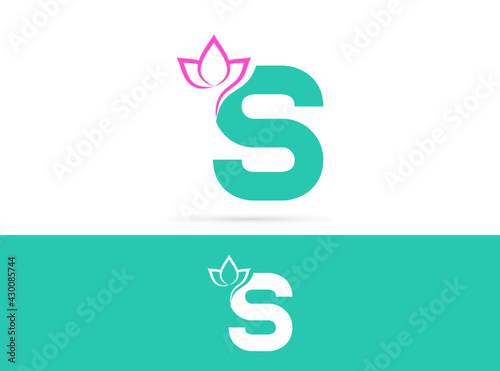 Letter S lotus logo design. Vector combination of flower and letter photo