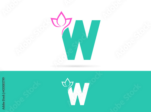 Letter W lotus logo design. Vector combination of flower and letter