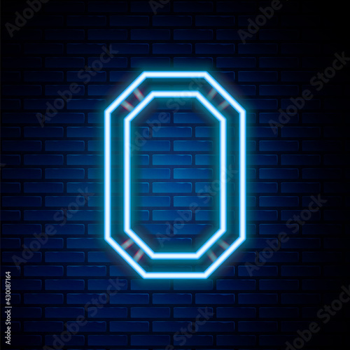 Glowing neon line Poker table icon isolated on brick wall background. Colorful outline concept. Vector