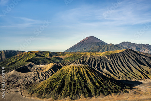 Sunrise on Bromo Batok Semeru volcano. Bromo is an active volcano and part of Tengger massif in Tengger caldera in East Java  Indonesia. Bromo Tengger Semeru National Park. Penanjakan Viewpoint.