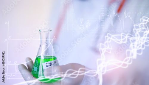 Background researcher in the laboratory is testing drugs for the treatment of viral pneumonia. Coronovirus blood test of infected patients. World pandemic.