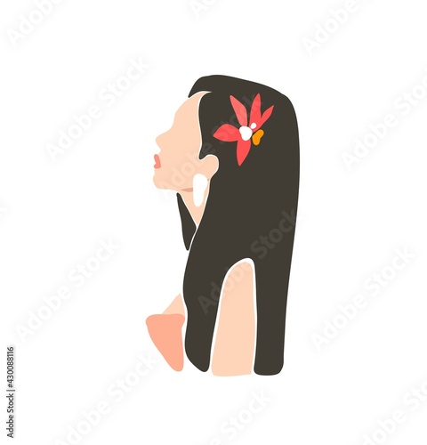 Hand drawn vector abstract stock flat graphic contemporary aesthetic fashion illustration with bohemian,beautiful modern female portrait in simple trendy minimal style isolated on white background