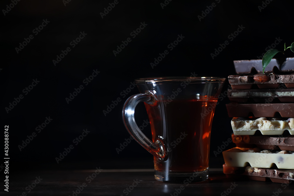 A bar of milk chocolate. Homemade milk chocolate with almonds and dried strawberries. Pieces of milk chocolate. Set of milk chocolate with tea. A bar of milk chocolate. Homemade milk chocolate with almonds and dried strawberries. Pieces of milk chocolate. Set of milk chocolate with tea.