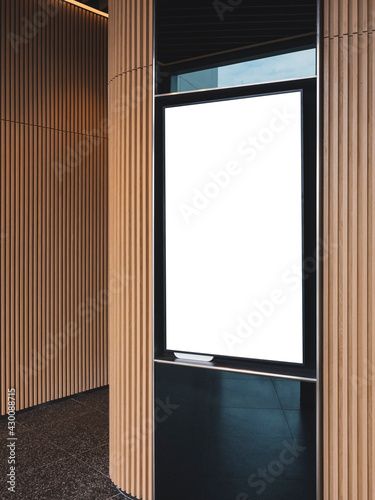 Mock up Banner sign Media Advertising Display on wooden wall photo