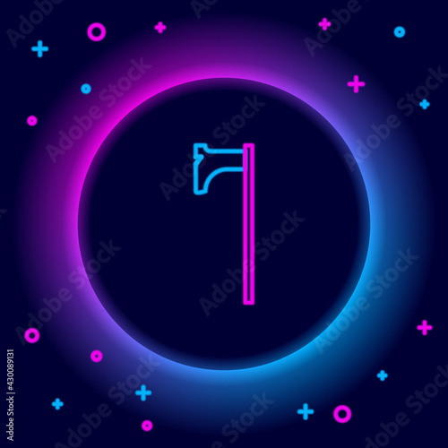 Glowing neon line Medieval axe icon isolated on black background. Battle axe, executioner axe. Medieval weapon. Colorful outline concept. Vector