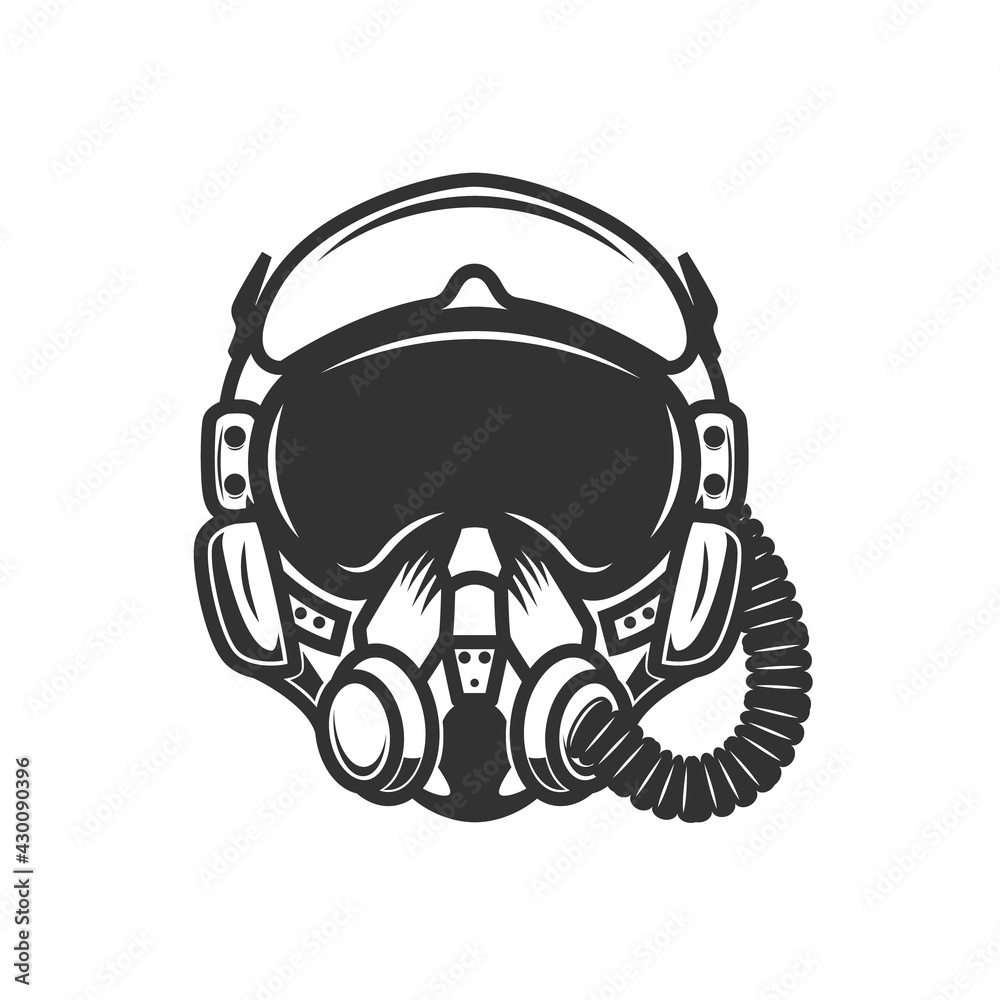 Illustration of pilot helmet. Design element for logo, label, sign, emblem, poster. Vector illustration - obrazy, fototapety, plakaty 