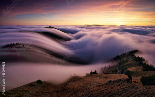 Sunset in the autumn mountains above the clouds during the weather inversion Fatra mountains in Slovakia  beautiful landscape