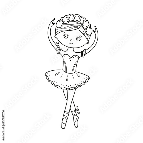 Little cute ballerina in pointe shoes and dress. Isolated vector illustration in doodle style on white background