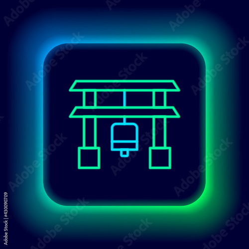 Glowing neon line Japan Gate icon isolated on black background. Torii gate sign. Japanese traditional classic gate symbol. Colorful outline concept. Vector
