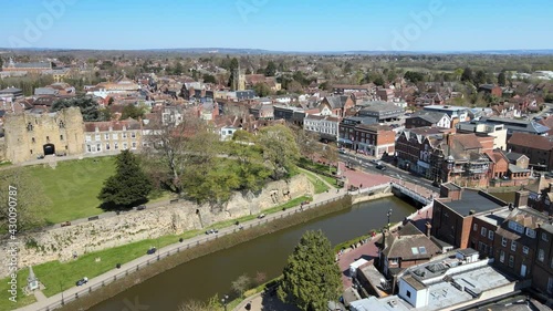 Tonbridge Kent UK Aerial riverside and castle 4K photo