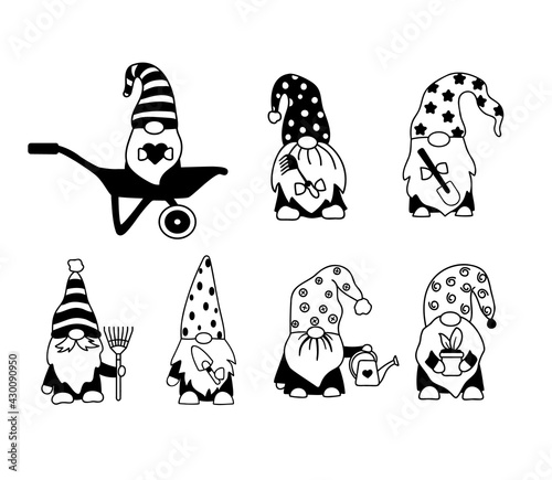 Set of garden gnomes, funny illustration.