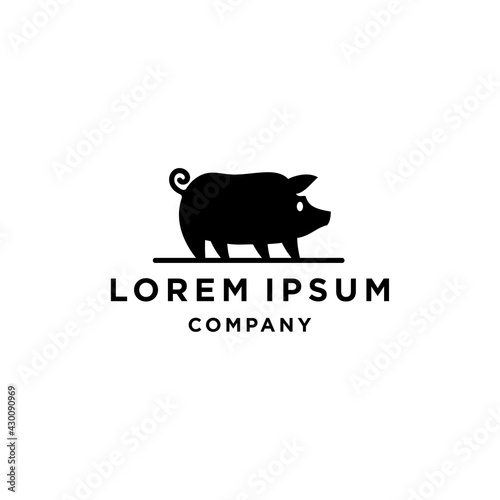 simple swine pig silhouette logo icon design, minimal pork template clip art vector for restaurant cafe food brand 