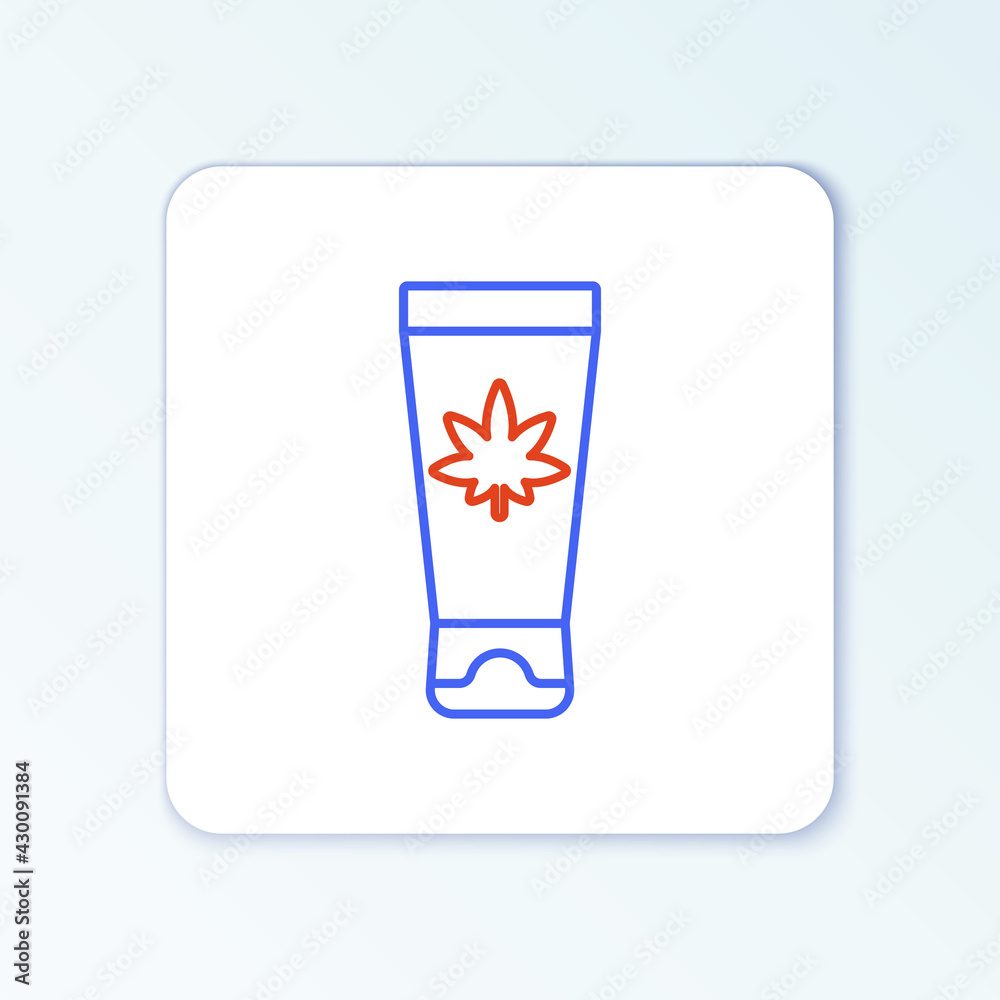 Line Medical cream with marijuana or cannabis leaf icon isolated on white background. Mock up of cannabis oil extracts in jars. Colorful outline concept. Vector Line Medical cream with marijuana or cannabis leaf icon isolated on white background. Mock up of cannabis oil extracts in jars. Colorful outline concept. Vector