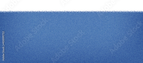 Blue classic jeans denim texture with a ragged edge. Light jeans texture. Realistic vector illustration.