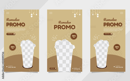 Set of Ramadan social media stories templates for food and drink menu in brown color background