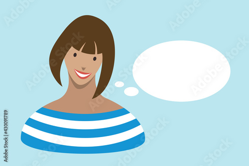 Woman talking,  speaking. Flat illustration.