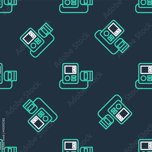 Line Blood pressure icon isolated seamless pattern on black background. Vector