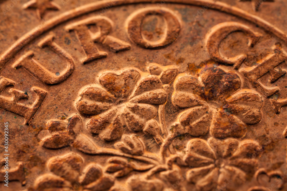 Series of macro shots of euro coins. Reverse of 5 cents. Country Austria Series of macro shots of euro coins. Reverse of 5 cents. Country Austria