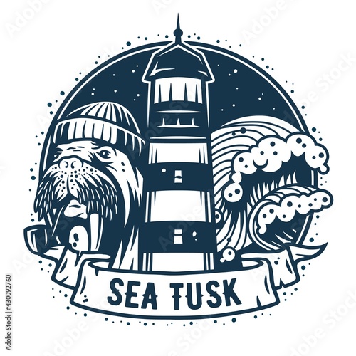 Marine sailor captain with smoking pipe. Nautical wanderlust sea adventure illustration of skipper