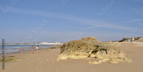 Gale beach near Albufeira with Armacao de Pera panoramic view   Algarve - Portugal 