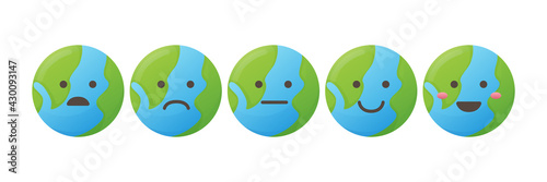 User experience feedback concept with different mood emoji earth planet. Feedback earth emoji rate form for web site or app.