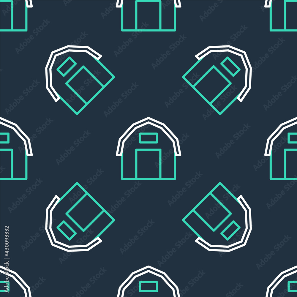 Line Farm house icon isolated seamless pattern on black background. Vector Line Farm house icon isolated seamless pattern on black background. Vector