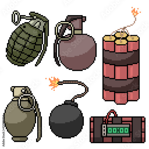 pixel art various bomb weapon
