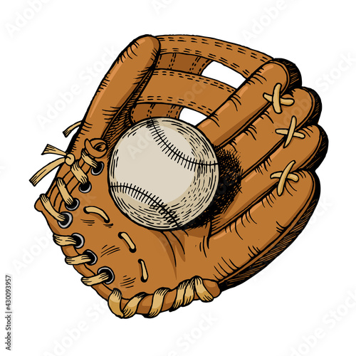 Photography Baseball glove engraving raster illustration