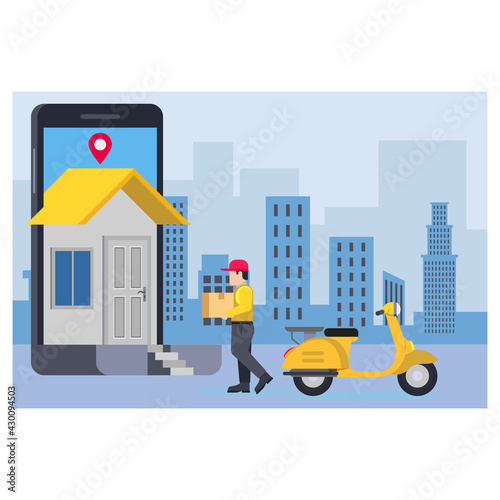 Delivery person on his way to deliver parcel