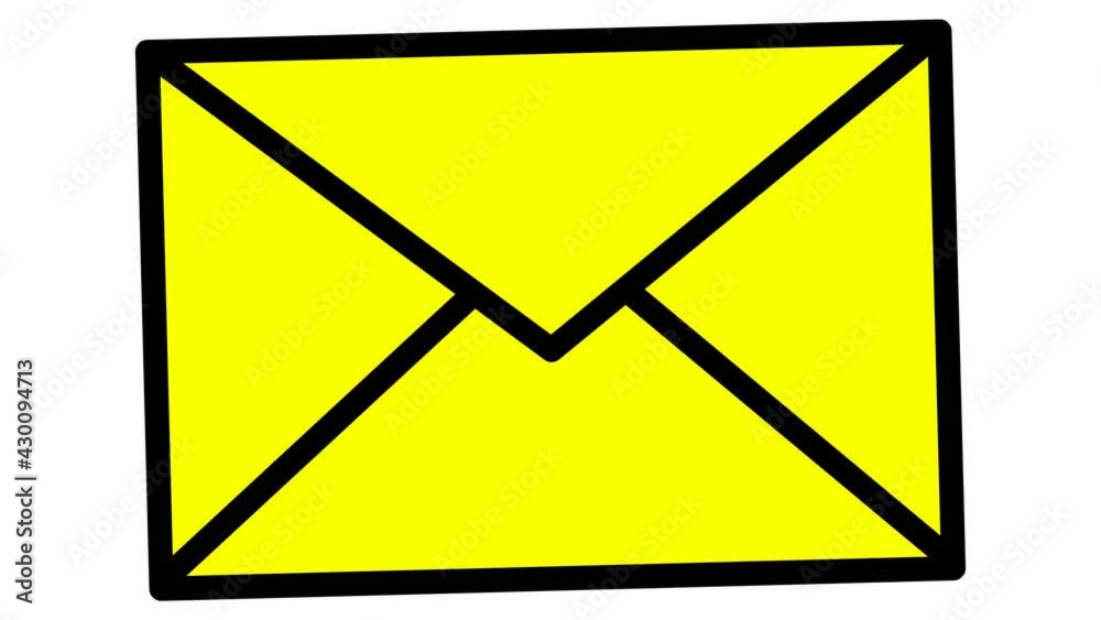 Animated yellow icon of envelope. Symbol of e-mail. Concept of communication, mail, post, message, letter. Looped video. Vector illustration isolated on white background.