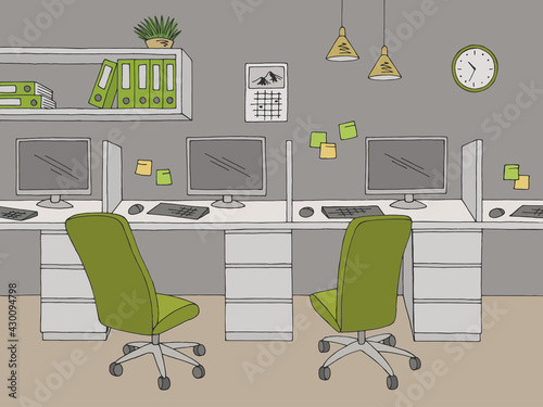 Call center office graphic color interior sketch illustration vector