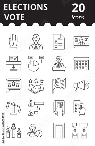 Set of Voting and Elections Related Icons. Simple Vector politics Linear symbols.